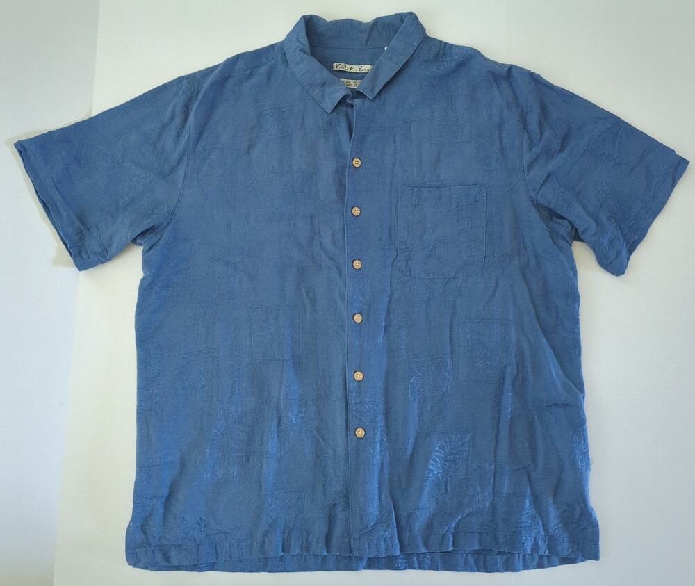 Batik Bay Blue Patterned 100% Silk Hawaiian Men's XL Short Sleeve Collar Shirt